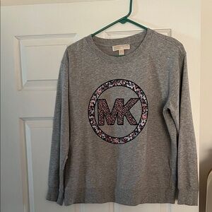 Michael Kors Grey Long Sleeve Tee with Floral MK Logo